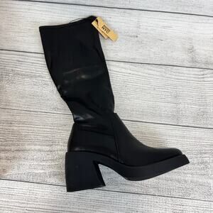 Madden NYC Women's Black Tall Lug Chunky Sleek Boots Size 11
